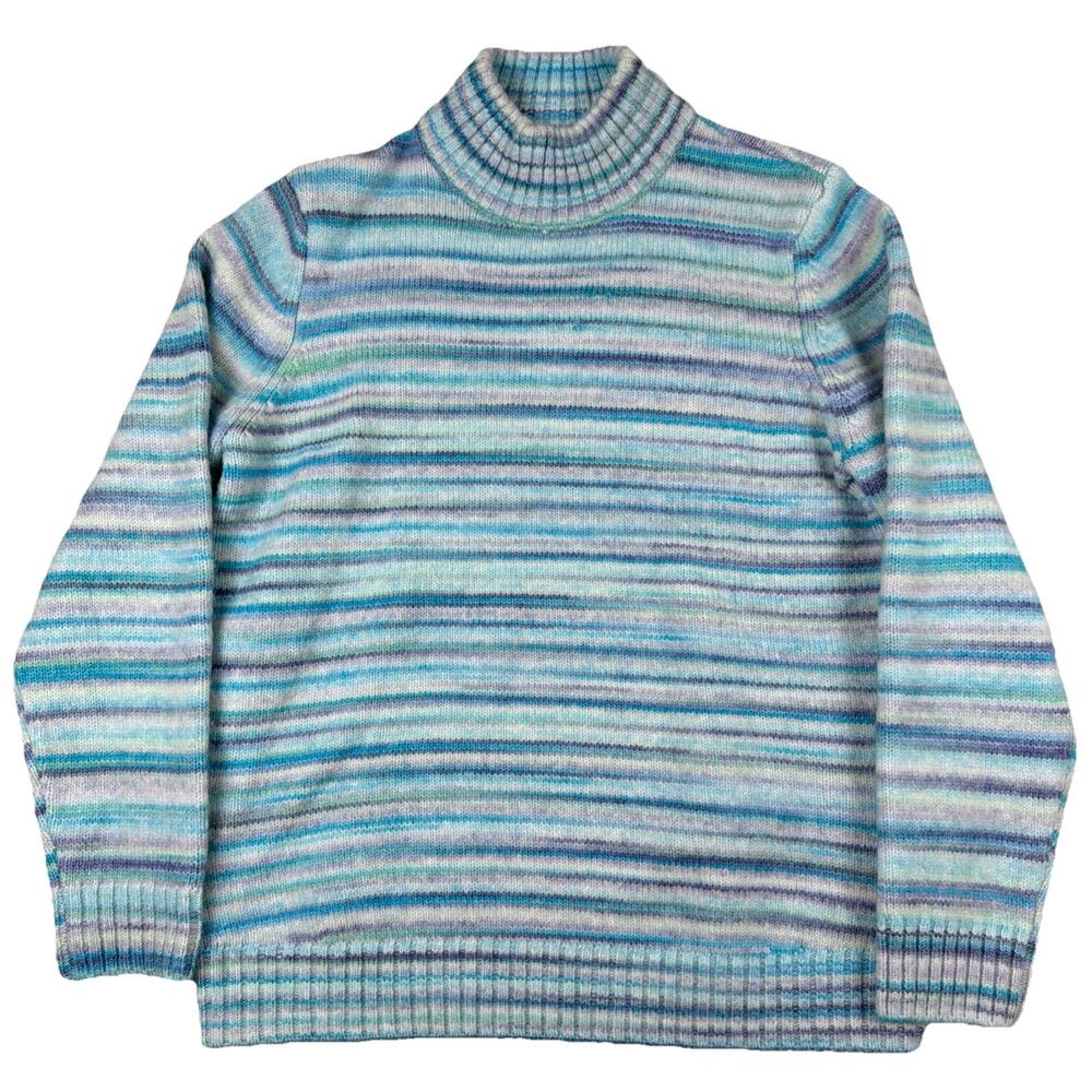 Appleseeds Lg Blue Striped Mock Neck Sweater Wool Blend 80’s 90’s Nancy Wheeler
